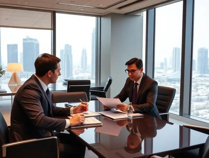 Civil lawyer reviewing a contract dispute case in Dubai